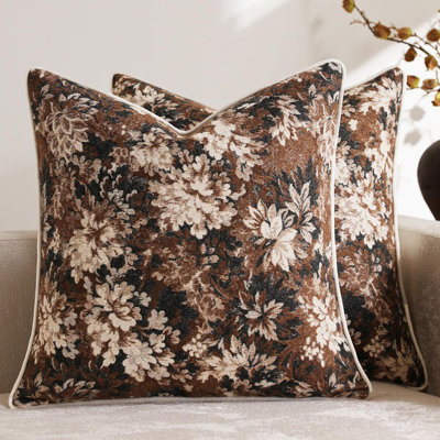 Vintage Floral Throw Pillow Covers. Soft Chenille Velvet Modern Farmhouse Decorative Cozy Cushion Covers（Pack of 2)