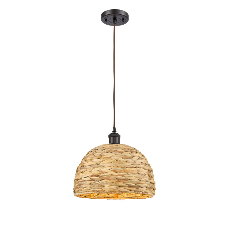 Luminaire suspendu en corde de rotin tissé 1 lumière Malaga, H 130,75 po x l 12 po x P 12 po, Nickel poli