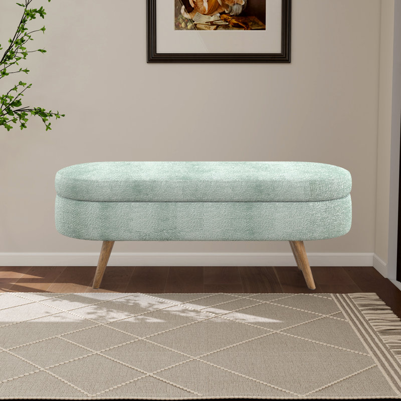 43.48" W Upholstered Flip Top Storage Bench With Solid Wood Legs, Cyan