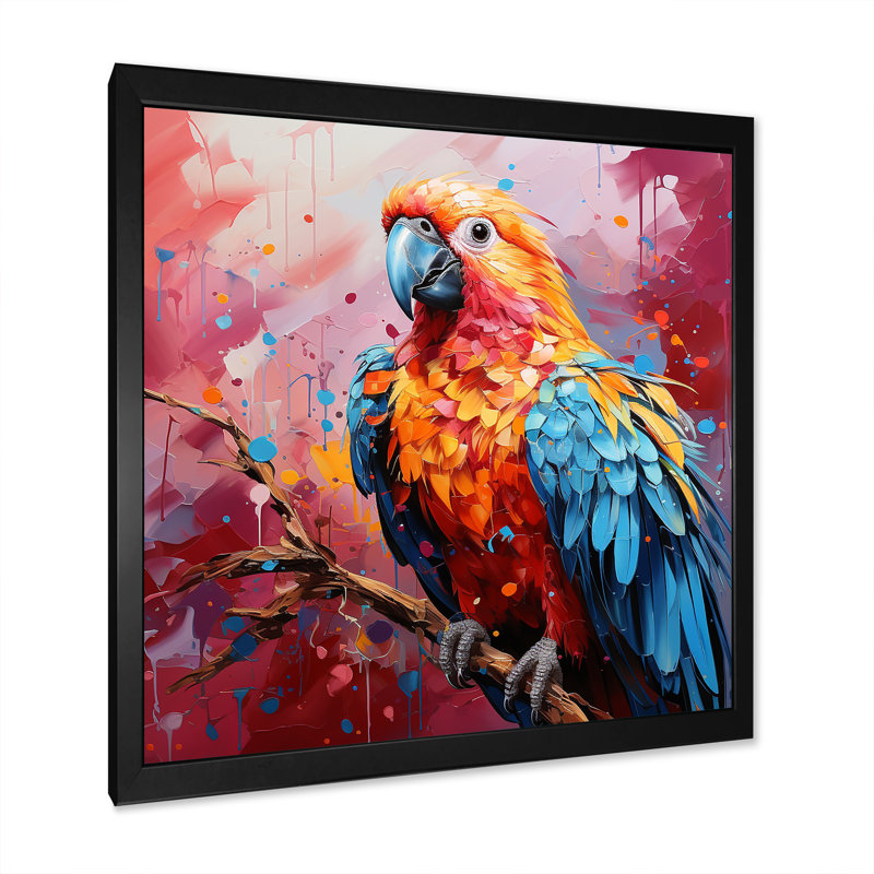 Perroquets, rencontres colorées III, H 36 po x l 36 po x P 1,5 po, Cadre simple noir