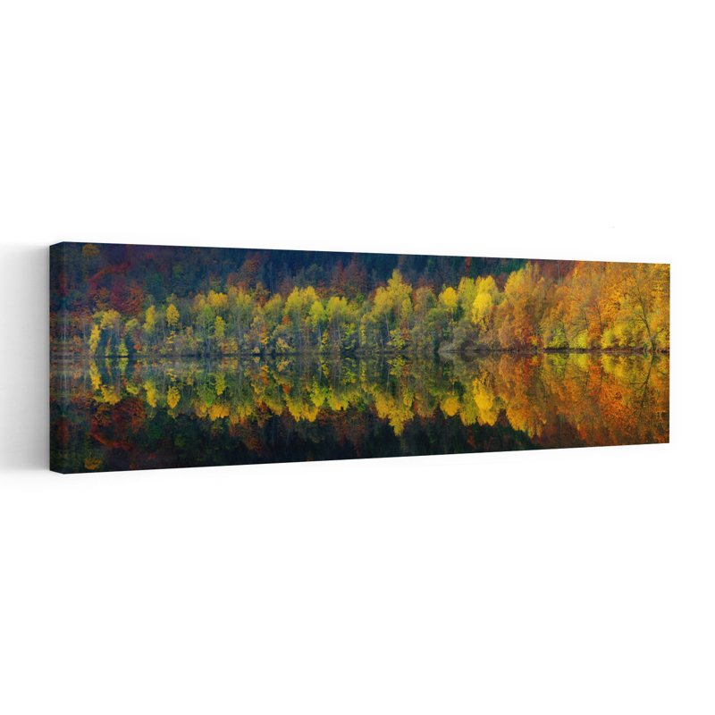 «Vibrant Autumn Reflections Colorful Peaceful Serene Autumn Forest», art mural, H 20 po x l 60 po