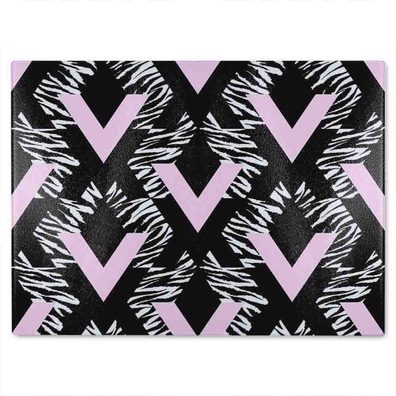 Geometric Animal Print Glass Chopping Board, 40cm L x 28cm W