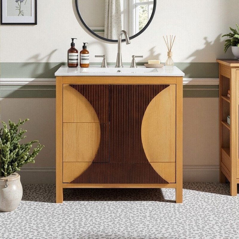 Meuble-lavabo moderne 30 po avec lavabo, armoire autoportante à 3 tiroirs et porte à fermeture en douceur