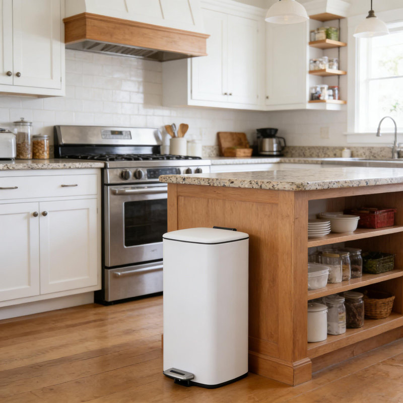 Poubelle de cuisine 8 gallons avec couvercle et seau intérieur, Blanc