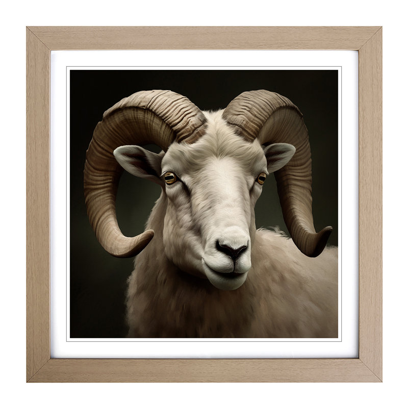 Ram Sheep Realism - Single Picture Frame Print on Wood, Oak
