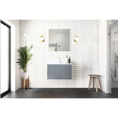 Meuble-lavabo gris foncé 30 po, comptoir en marbre, robinet, po Miroir à DEL - comptoir à teinture et apparence séduisante, avec style durable inclus