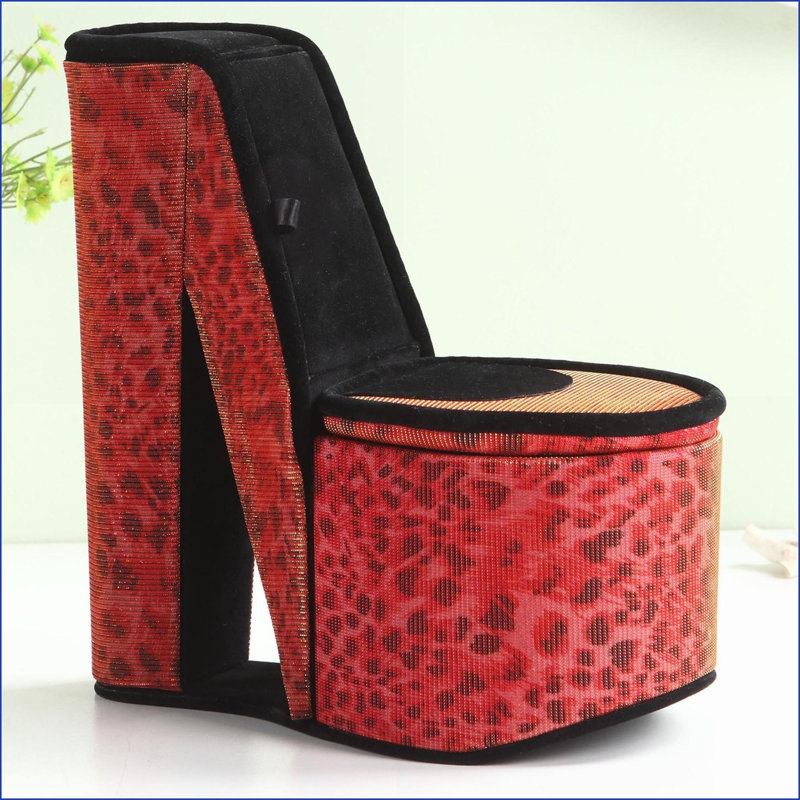 Boîte à bijoux avec rangement caché, conception de chaussures à talons hauts, imprimé léopard | Bois manufacturé | Multicolore, polyuréthane