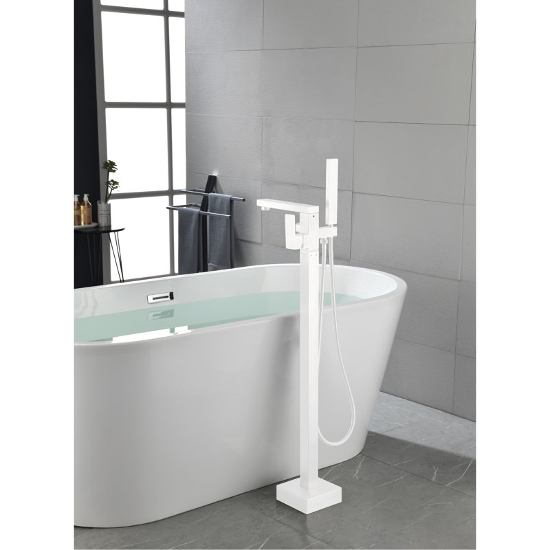 Robinet de baignoire autoportant - Robinet pour salle de bain en nickel brossé avec bec rotatif à 360 degrés et douche à main pour poignée simple transitionnelle, pivotant à main