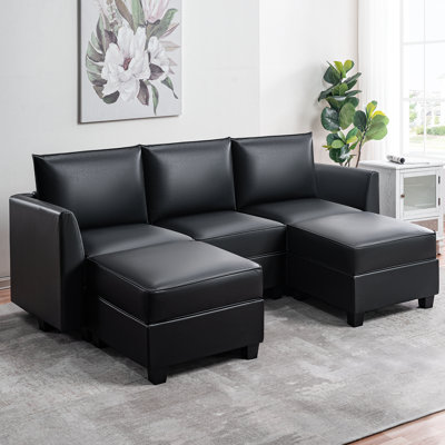 Rudolphe Modular Convertible Air Leather  U-Shaped Sectional Sofa with Reversible Chaise & Double Ottoman