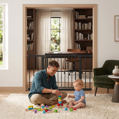Barrière de sécurité pour bébé à pression pour portes, barrière de sécurité pour chien à fermeture automatique, barrière de sécurité pour enfants en métal sans perçage, barrière pour animaux de compagnie facile à passer pour les escaliers et les portes de couloir, convient aux ouvertures de 29,5 à 44,1 pouces