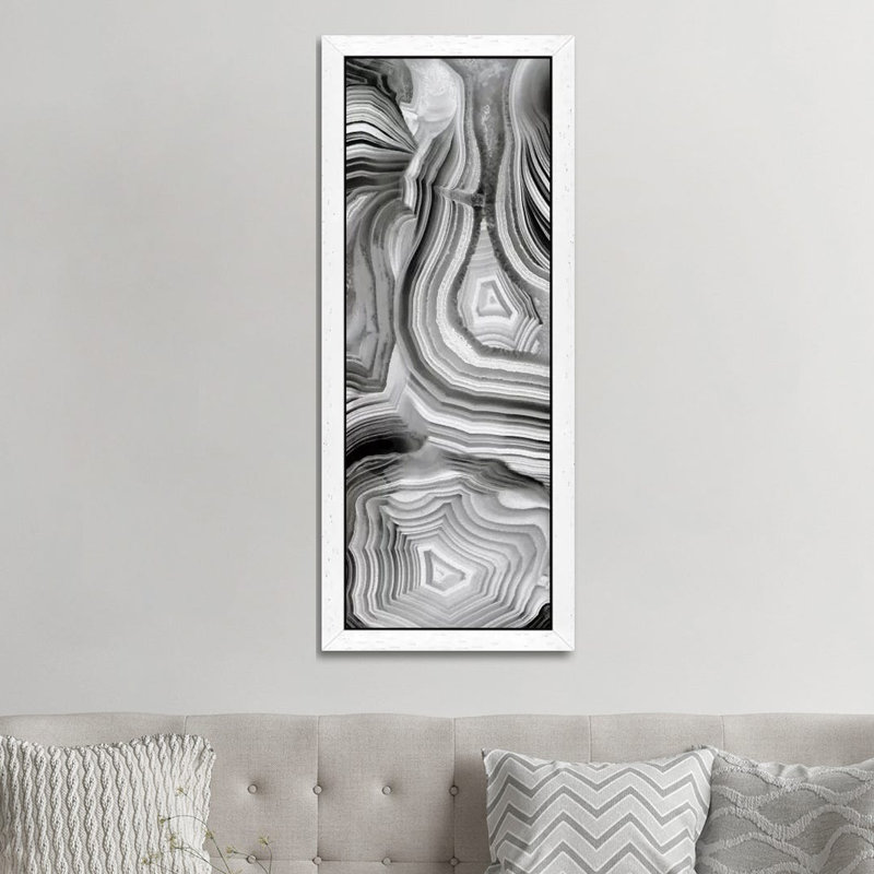 Agate Panel Iii by Danielle Carson - Panoramic Painting on Canvas, 30.48 cm H x 91.44 cm W, White Framed