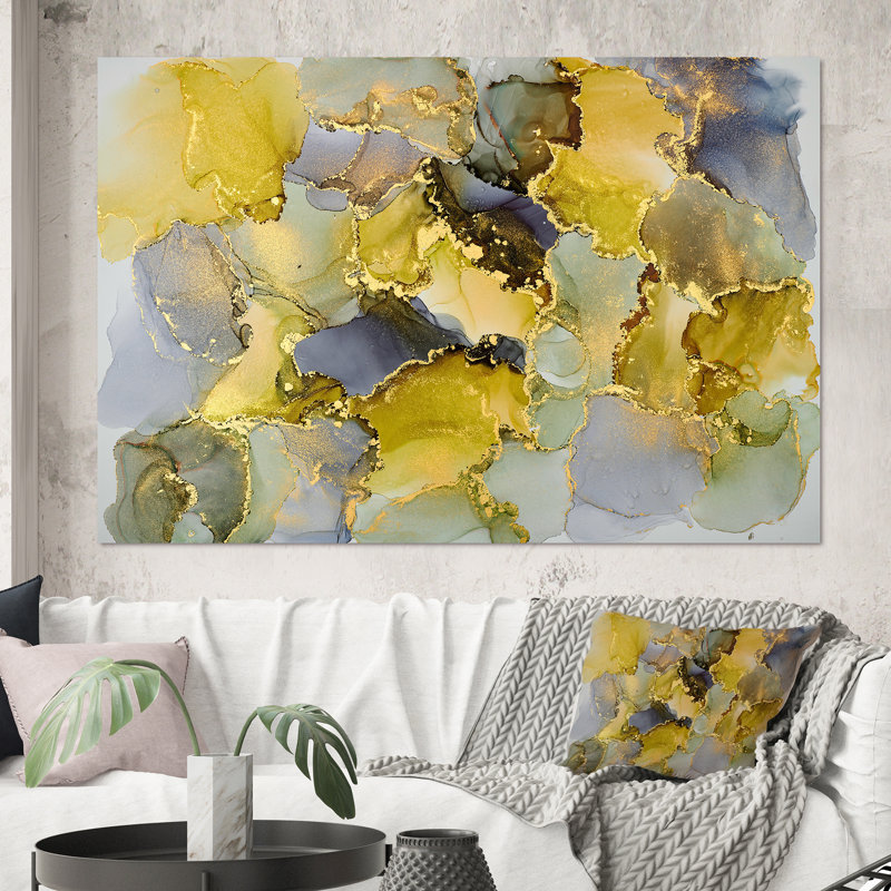 " Green Luxury Abstract Fluid Art V ", 40" H x 60" W x 1.5" D, Wrapped Canvas