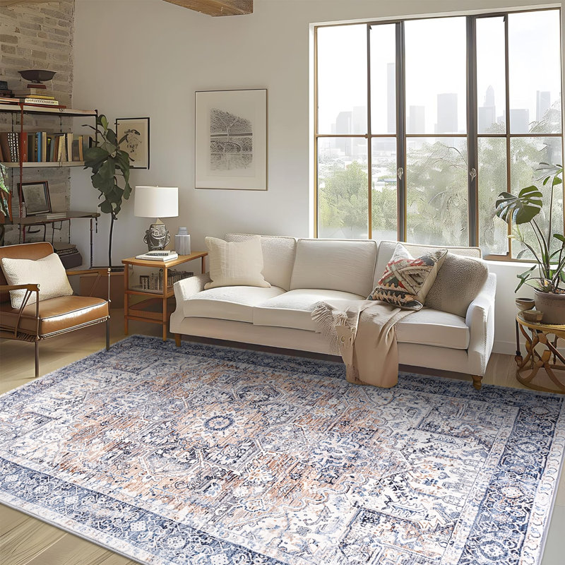 Washable Soft Vintage Rug Fashion Floral Rug For Living Room Dorm Decor, Rectangle 5' x 7'1"