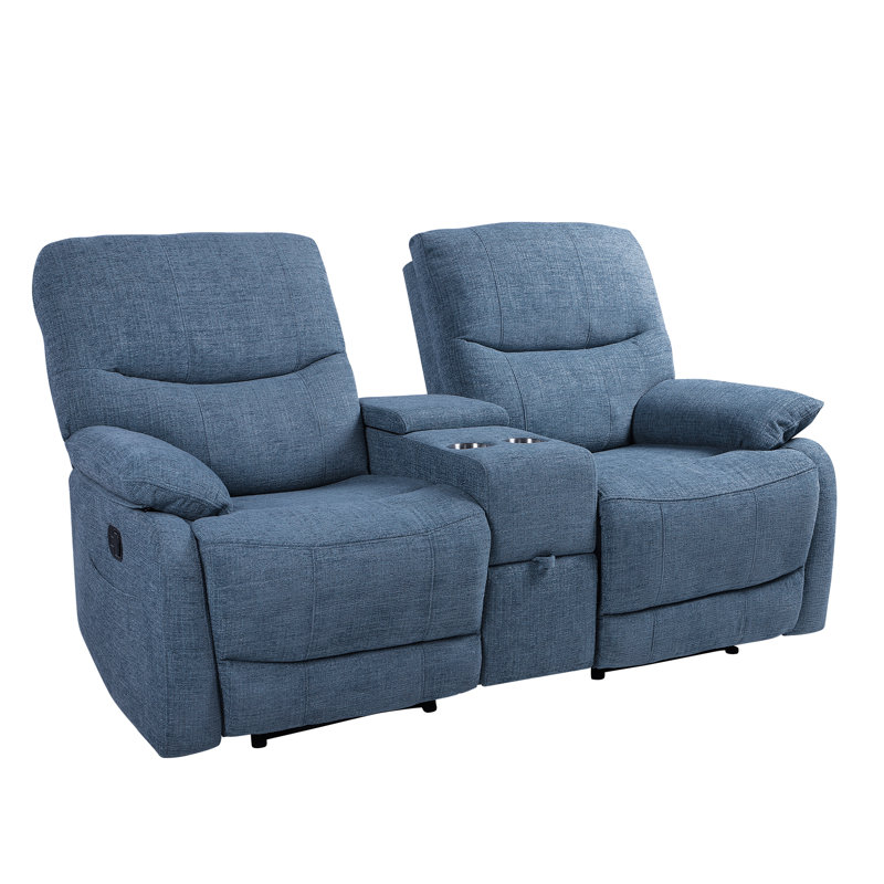 Causeuse de cinéma chauffant de 69,42 po de large avec porte-gobelet, Bleu
