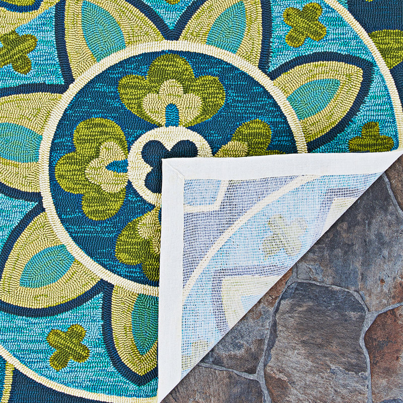 Croydon Floral Ocean Blue Green Handmade Indoor Outdoor Area Rug, Rectangle 5'6" x 8'