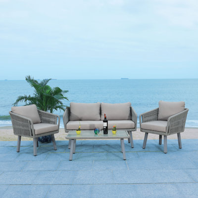 Cangelosi 4 Piece Rattan/Wicker Sofa Seating Group with Cushions by Mercury Row