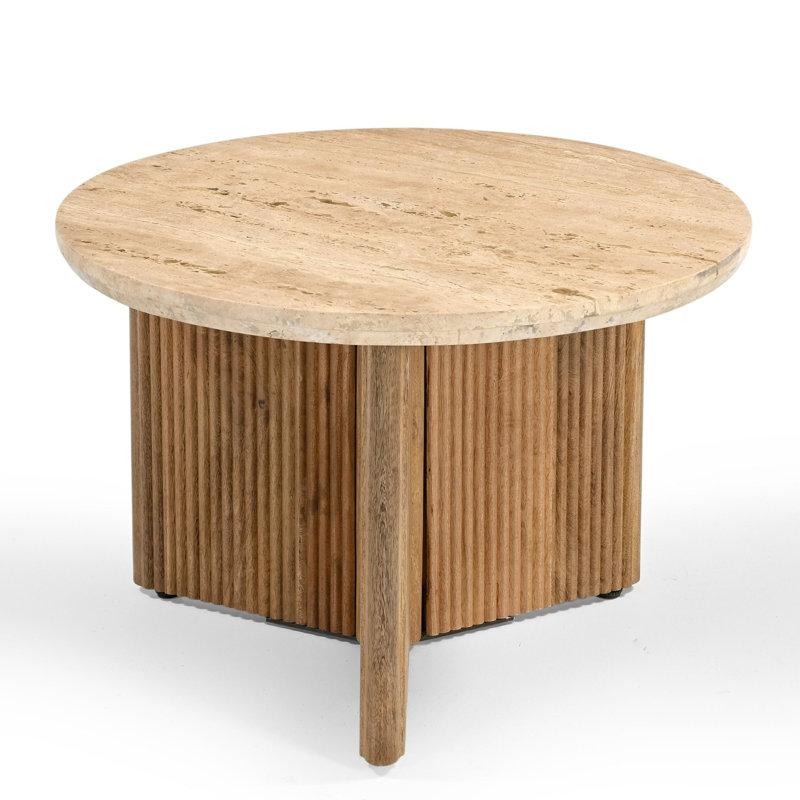Pawnee - Table de bout ronde en marbre de travertin moderne