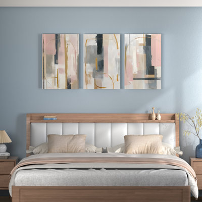 Abstract Geometric Pattern Canvas Wrapped Wall Art, Modern (Set of 3)