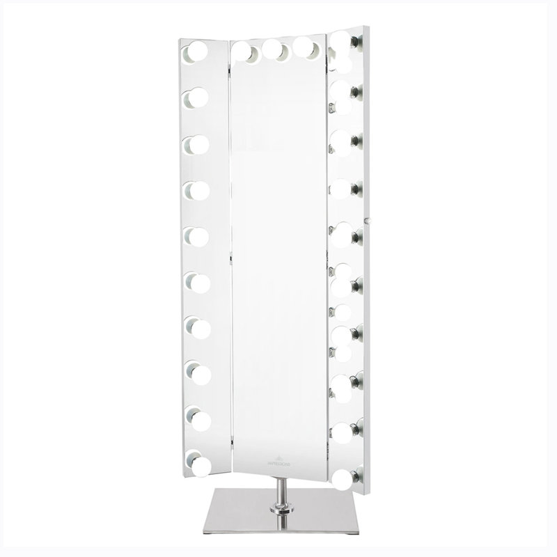 Trifecta Full Length LED Makeup Mirror Lighted Vanity Mirrors with 180 Degree Rotation Stand, Silver