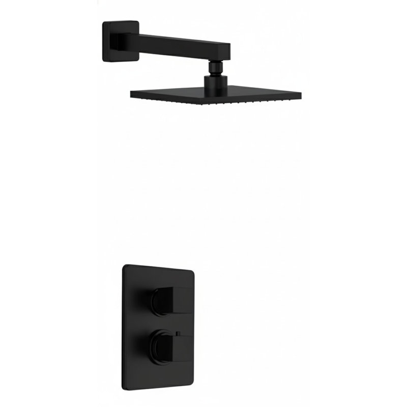 Scala Thermostatic Volume Control Shower Head with 8-Inch 1.8 GPM Rain Shower Head, Valve Included, Matte Black