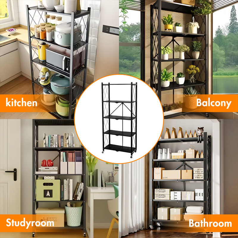 Étagère de rangement à 5 niveaux avec porte-outils pliable avec roulettes, étagère de garage