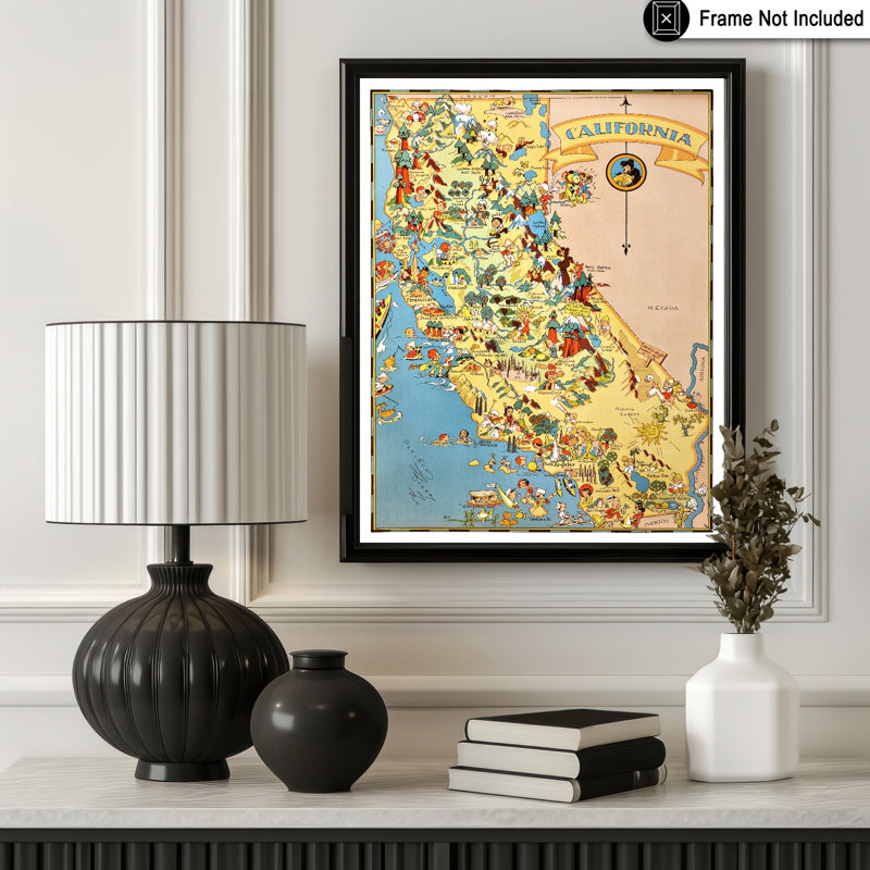 Ruth Taylor - carte illustrée de la Californie, 12"H x 16"W, Poster, Unframed