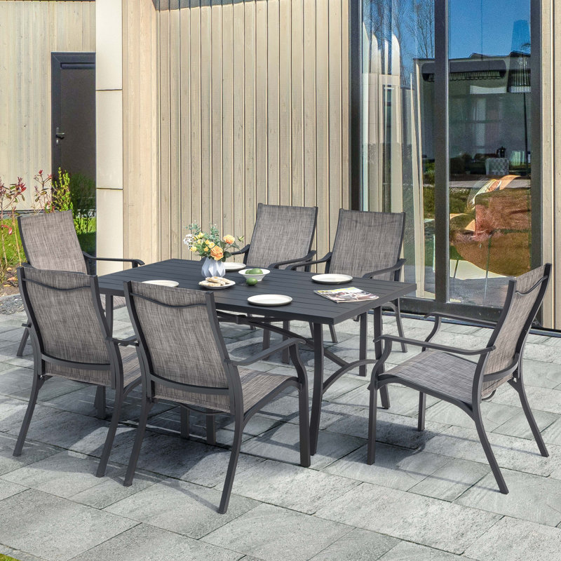 Ensemble de salle à manger de patio 7 pièces, chaises en aluminium Textilene, table avec plateau en aluminium