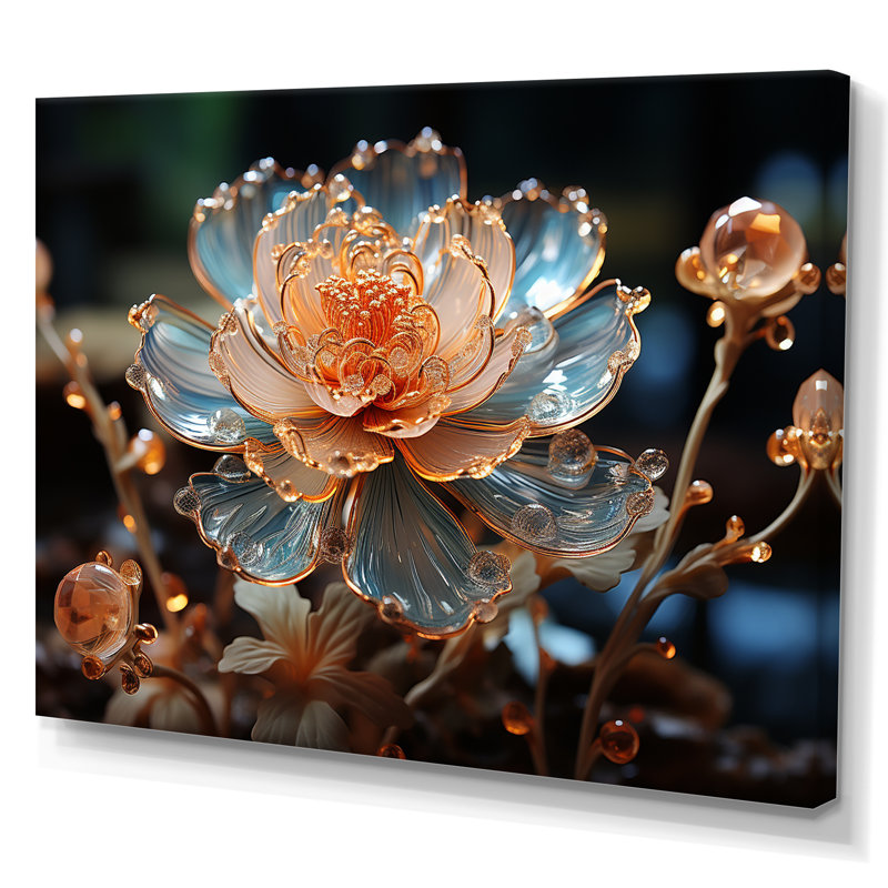 Fleur de pêche cristal I - art mural floral, Toile tendue, H 30 po x l 40 po x P 1 po