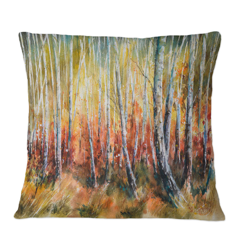 Coussin blanc à motif de forêt d'automne dense Dense, 16 po x 16 po