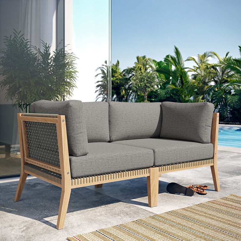 Modway Clearwater Outdoor Patio Teak Wood Loveseat, Graphite