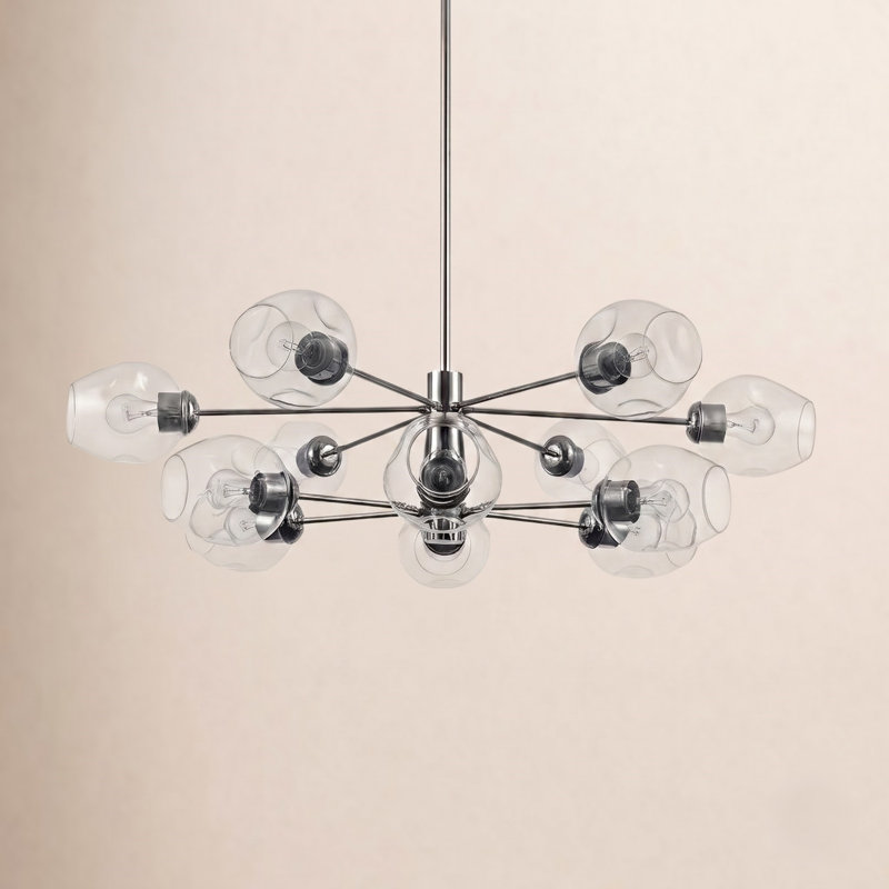 Lustre sphérique Spoutnik à 12 lumières Anastasia, Clair, Chrome poli