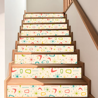 Peel and Stick Wallpaper Contact Paper Mid Century Modern Boomerang seamless atomic retro stars orange blue Self Adhesive and Removable 17.7in x 118in(45x300cm)