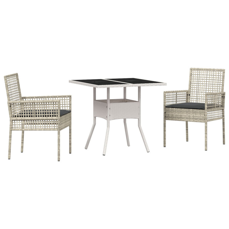 Square 3 - Piece 2 - Person 80Cm L Outdoor Table Set, Black, Light Grey