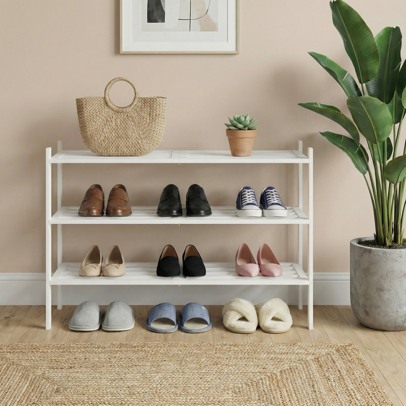 Range-chaussures 3 rangées 16 paires en bambou pour garde-robe, range-chaussures empilable, H 20,2 po x l 27,5 po x P 9,8 po
