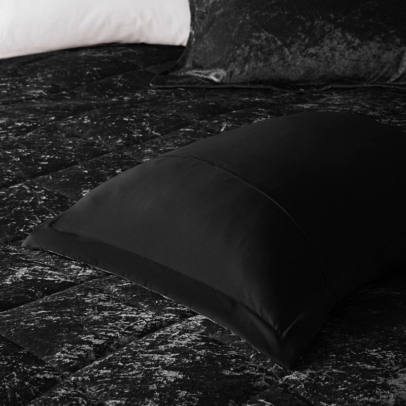 King/ King Velvet Comforter - Black With Adornment, , 2 Shams, 1 Decorative Pillow, Machine Washable Luxury Fashion, ,, Black