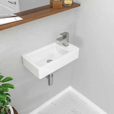 18 Inch White Ceramic Rectangular Wall Mount Bathroom Sink