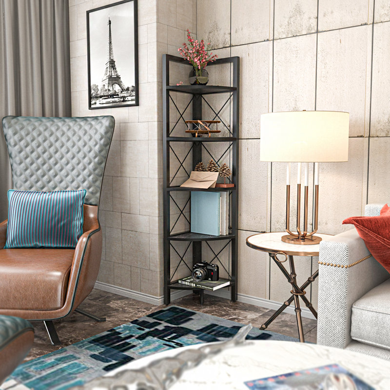 Talty 160cm H Corner Bookcase, Black Marble Effect