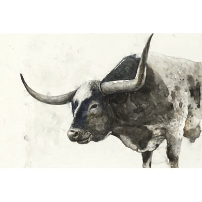 Sketch Gray Bull With Horns 1 Piece Wrapped Canvas Wall Art