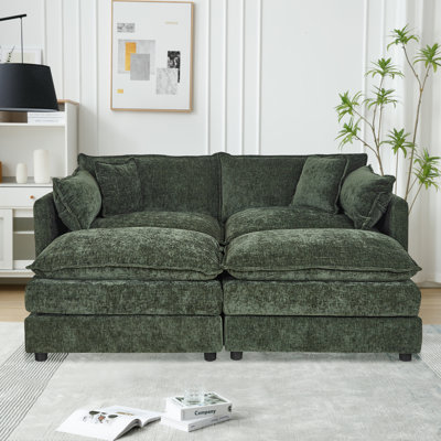 Modern Chenille Loveseat Sofa Couch With Ottoman