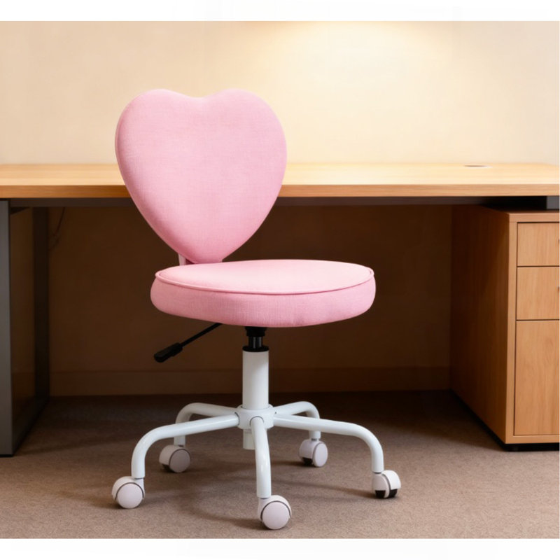Chaise de bureau rose en forme de cœur, chaise pivotante réglable pour chambre à coucher et coiffeuse, style mignon et confortable
