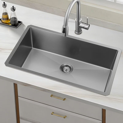 Frogink 32 inch Black Udermount Handmade 18 Gauge Single Bowl Stainless Steel Kitchen Sink with Accessories.32"L x 19"W x 10"D(Black)