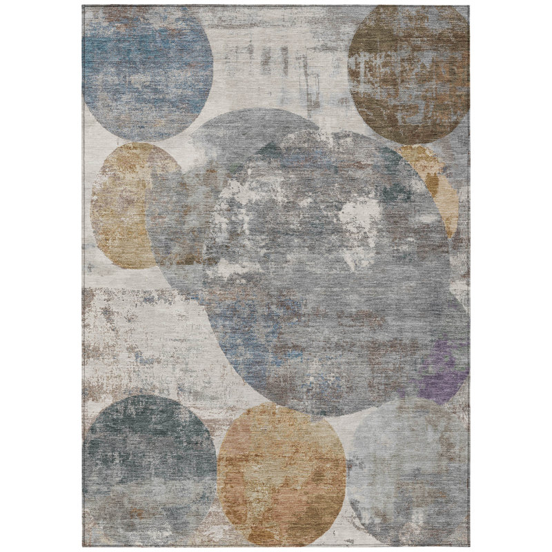 Machine Washable Indoor/Outdoor Lansford ACN2381 Circles Rug, Rectangle 10' x 14'