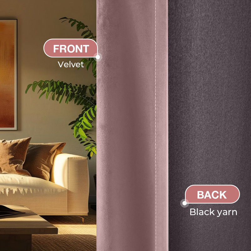 Lauier Velvet Blackout Curtain Pair, 52" W x 84" L, Pink