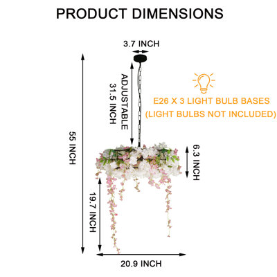 3-light Dimmable Pink Flower Plant Chandelier