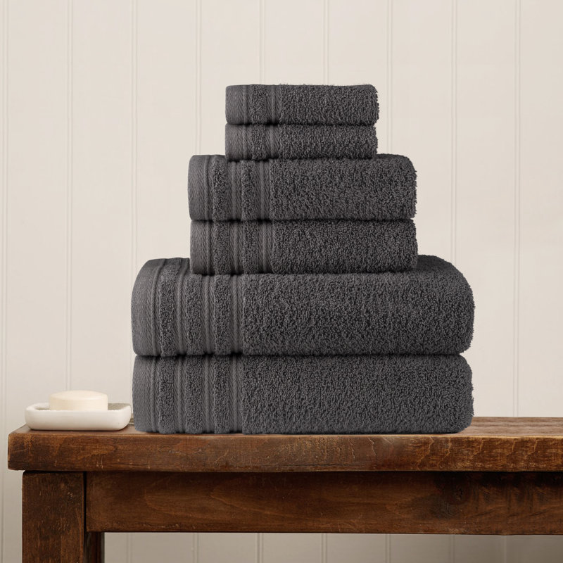 Ensemble de 6 serviettes de bain de luxe Eider & Ivory ™ 100% coton éponge absorbant et confortable, Gris