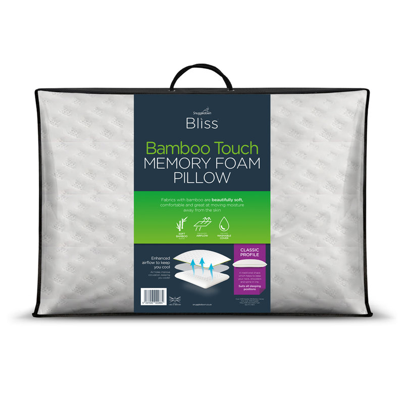 Snuggledown Blissful Bamboo Memory Foam Zipped Cover Pillow Machine Washable 74 x 48 cm