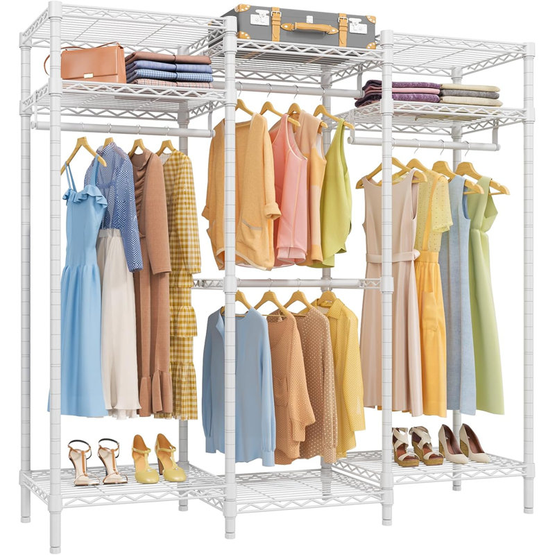 VIPEK V5i Medium Portable Wardrobe Rack, Heavy-Duty Freestanding Closet Organizer with 8 Adjustable Shelves & 4 Hanging Rods, 56.7" L x 15.7" W x 76.4" H, White
