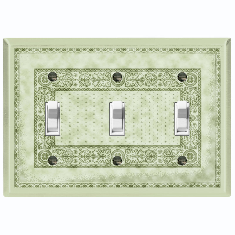 Metal Light Switch Plate Outlet Cover (Elegant Lime Green Carpet Rug Print - Triple Toggle), Lime Green