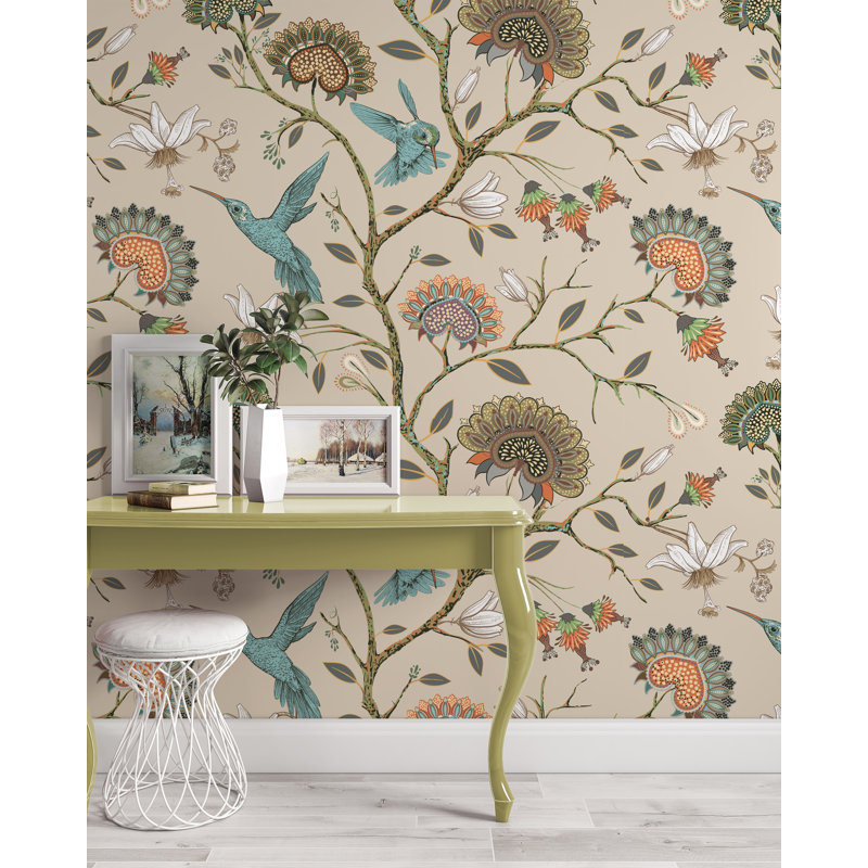 Papier peint floral avec colibris, L 27,96 po x l 39 po