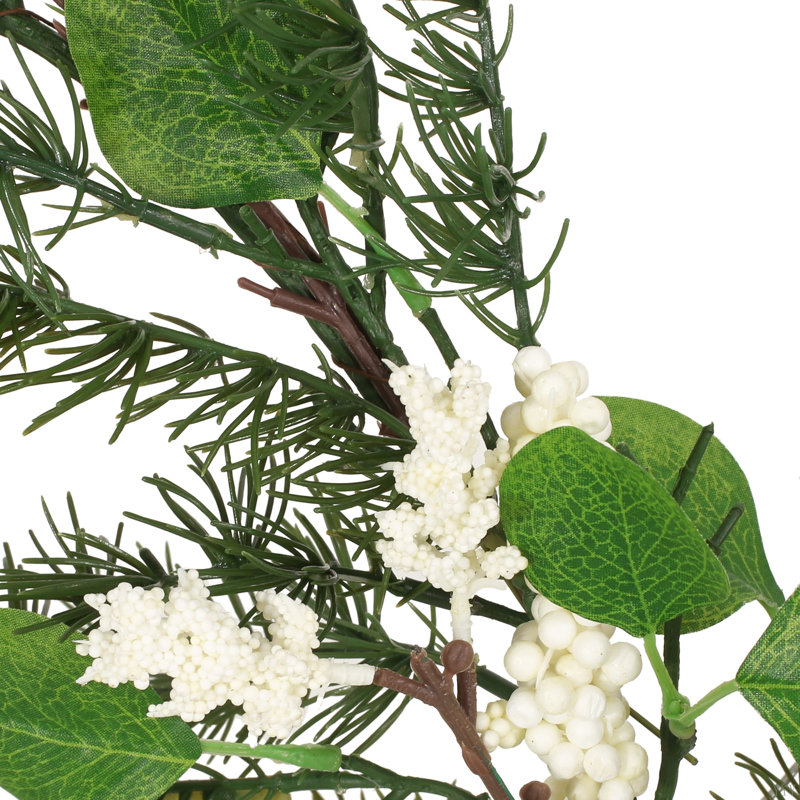 Feuilles / guirlande de baies, Blanc/vert